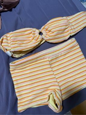 LIKE NEW. ..Dippin' Daisy's Yellow, Pink & Orange Striped Two-Piece Set